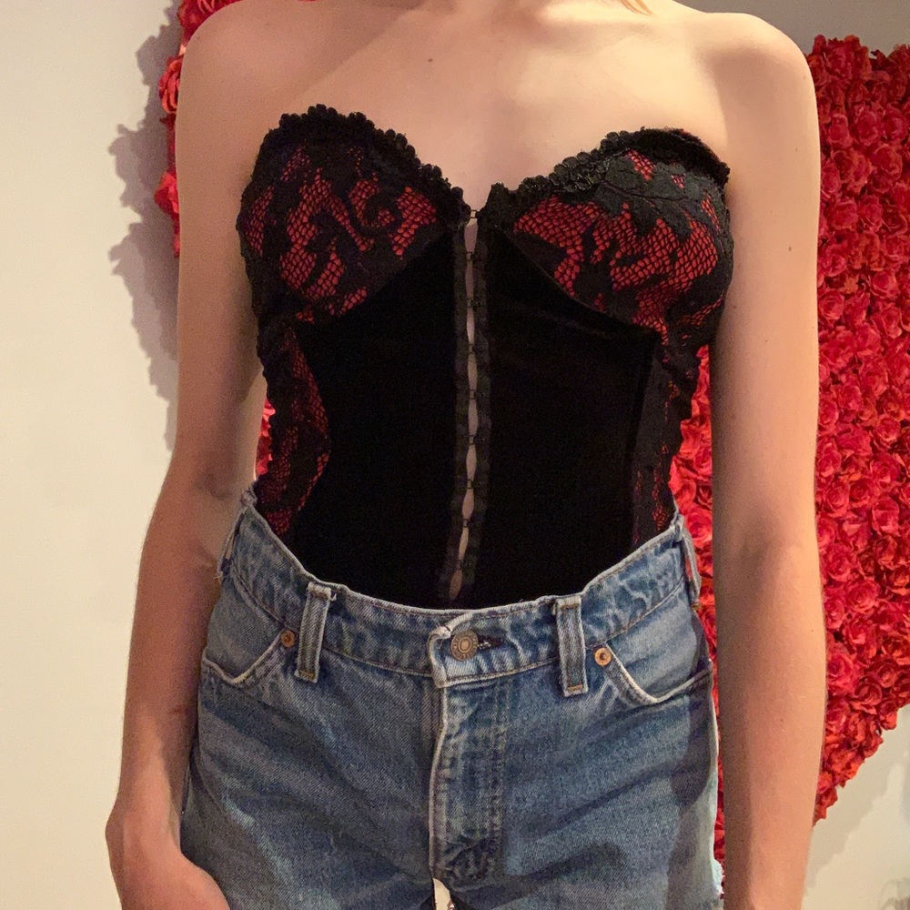 red and black corset top